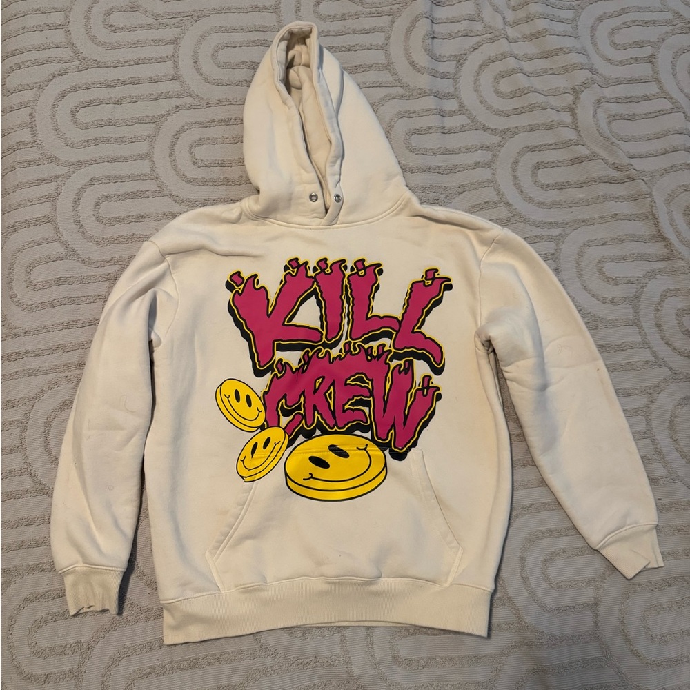 Kill Crew Men's White Hoodie with Graphic Design